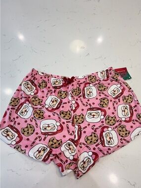 NWT Women's High-Waist Pink Holiday Lounge Shorts with Santa Print